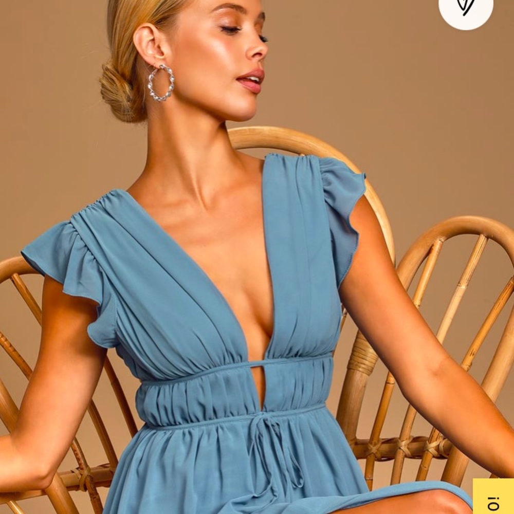 I'm All Yours Slate Blue Ruffled Maxi Dress-Small
